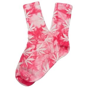 Pink & White Pot Leaf Tye Dye Socks